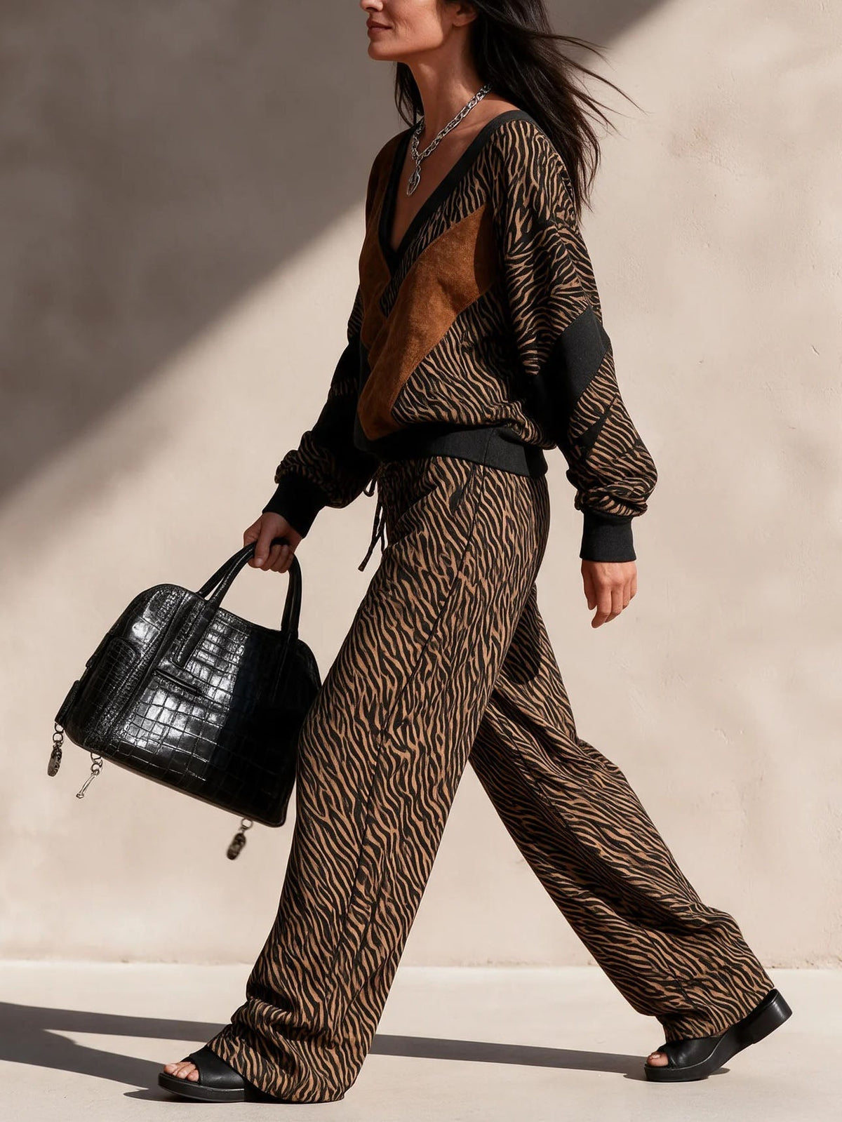 Francesca | V Neck Wide Leg Pants Set