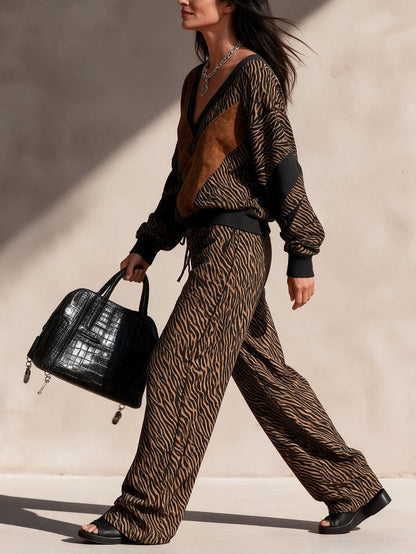 Francesca | V Neck Wide Leg Pants Set