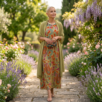 Mirevique | Printed Dress and Satin Shawl Set
