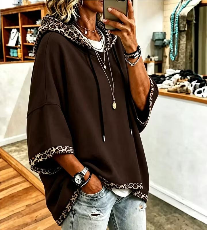 Rosamund | Relaxed Leopard Trim Hooded Sweatshirt