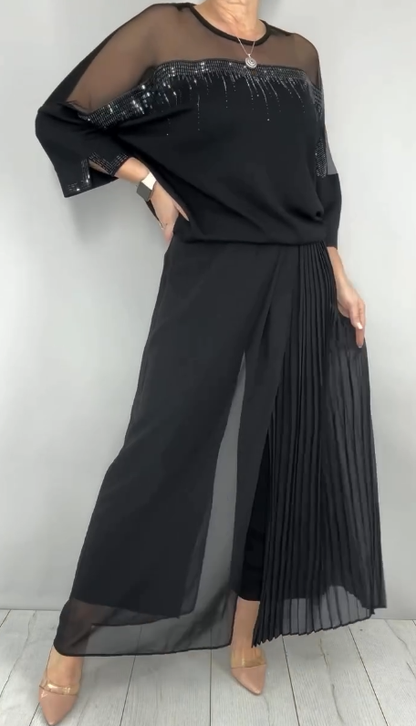 Kendra | Embellished Pleated Two Piece Pants Set