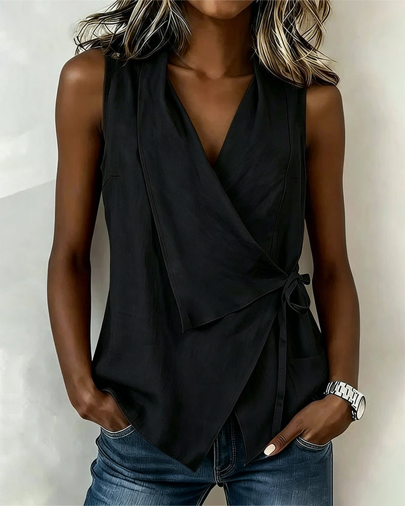 Calivelle | Sleeveless Wrap Tie Blouse