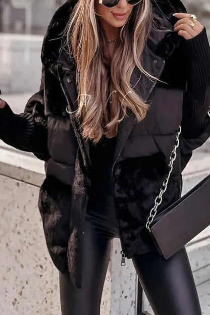 Adelpha | Plush Panel Hooded Puffer Jacket
