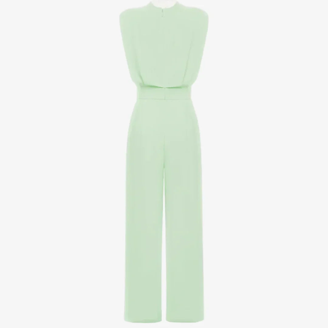 Duvaine | Shoulder Pad Sleeveless Round Neck Wide Leg Tailored Jumpsuit