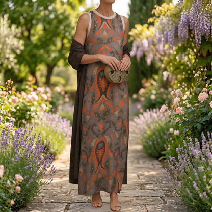 Mirevique | Printed Dress and Satin Shawl Set