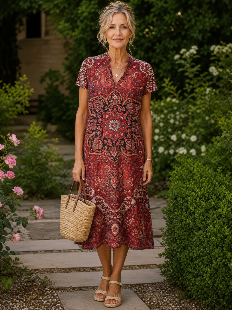 Lucinda | Vintage Floral V Neck Midi Dress