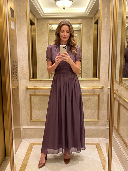 Corvelina | Puff Sleeve Gathered Maxi Dress