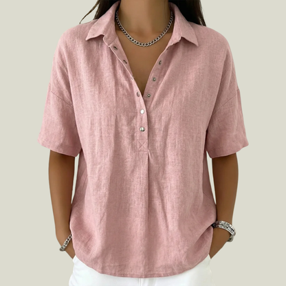 Cassara | Relaxed Collared Henley Blouse