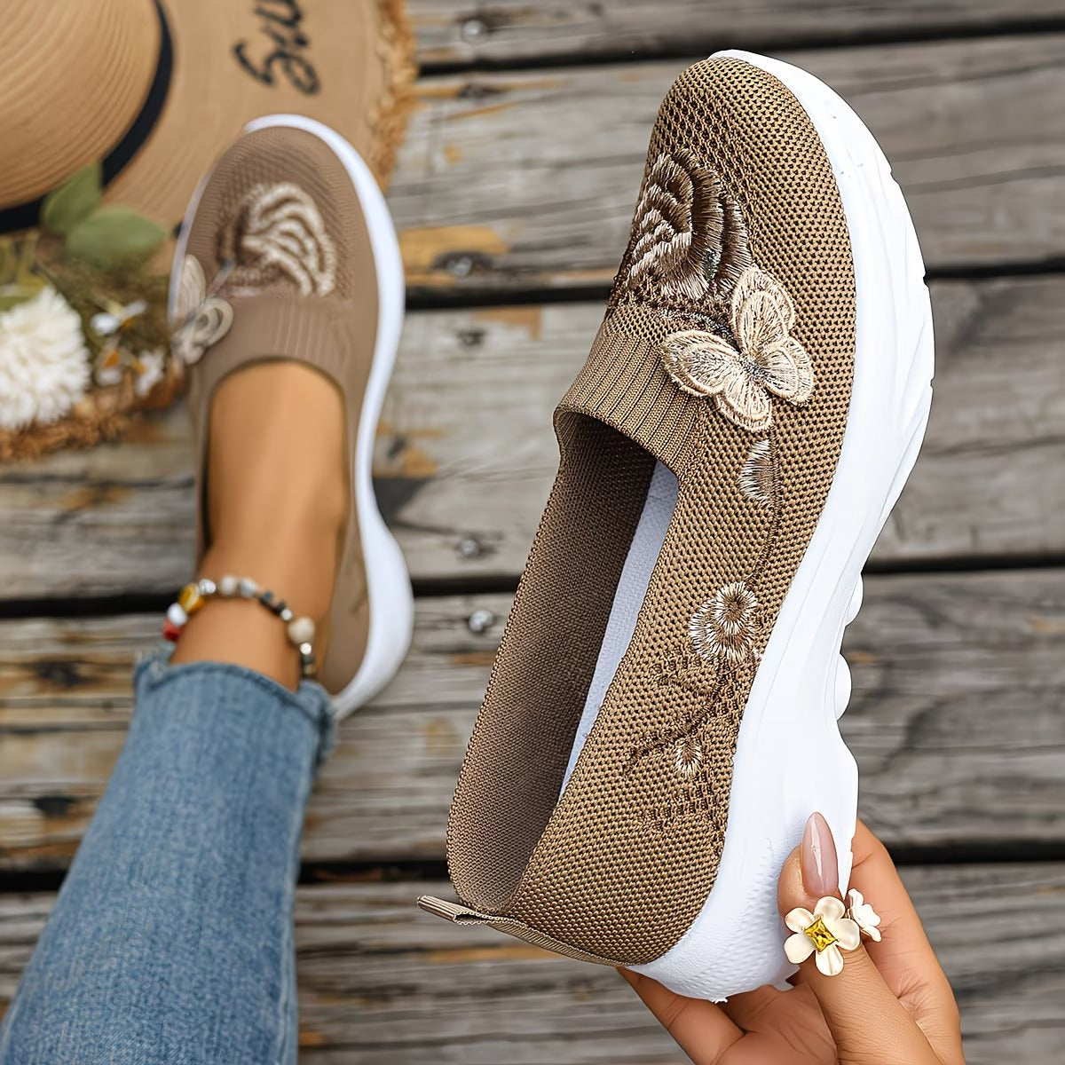 Valerie | Butterfly Knit Slip On Shoes