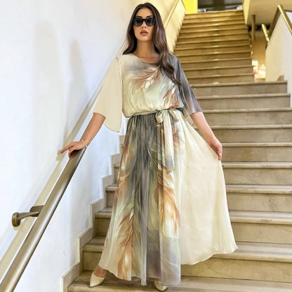 Elisora | Elegant Printed Waist Tie Maxi Dress