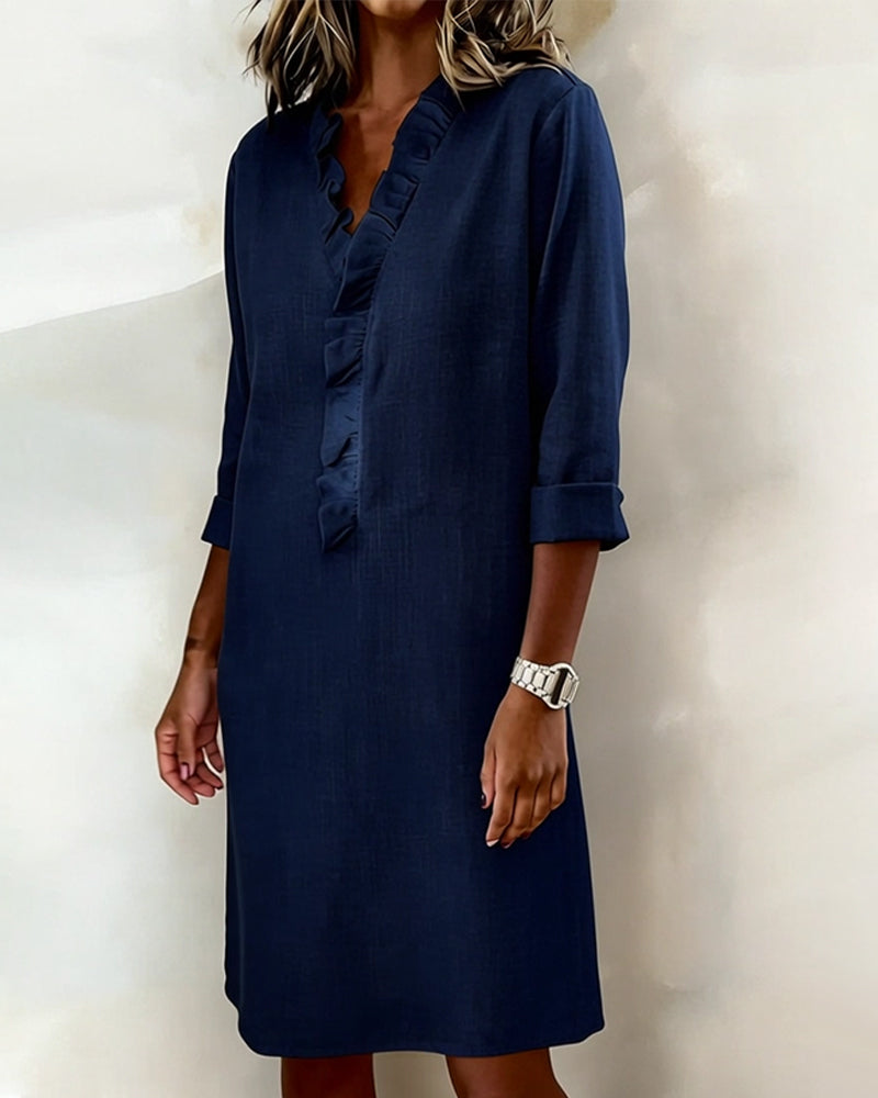 Mirette | Ruffle V Neck Shift Dress