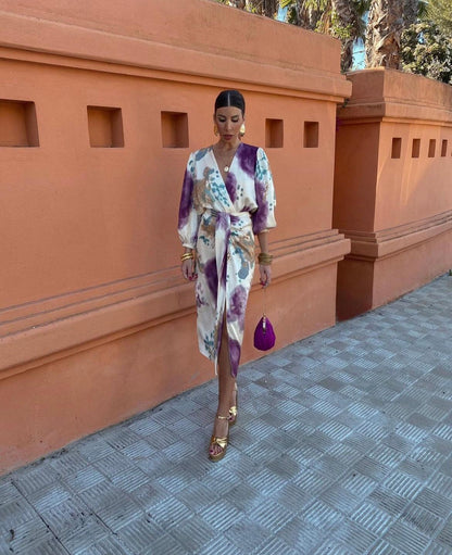 Zevaria | Abstract Print Wrap Midi Dress