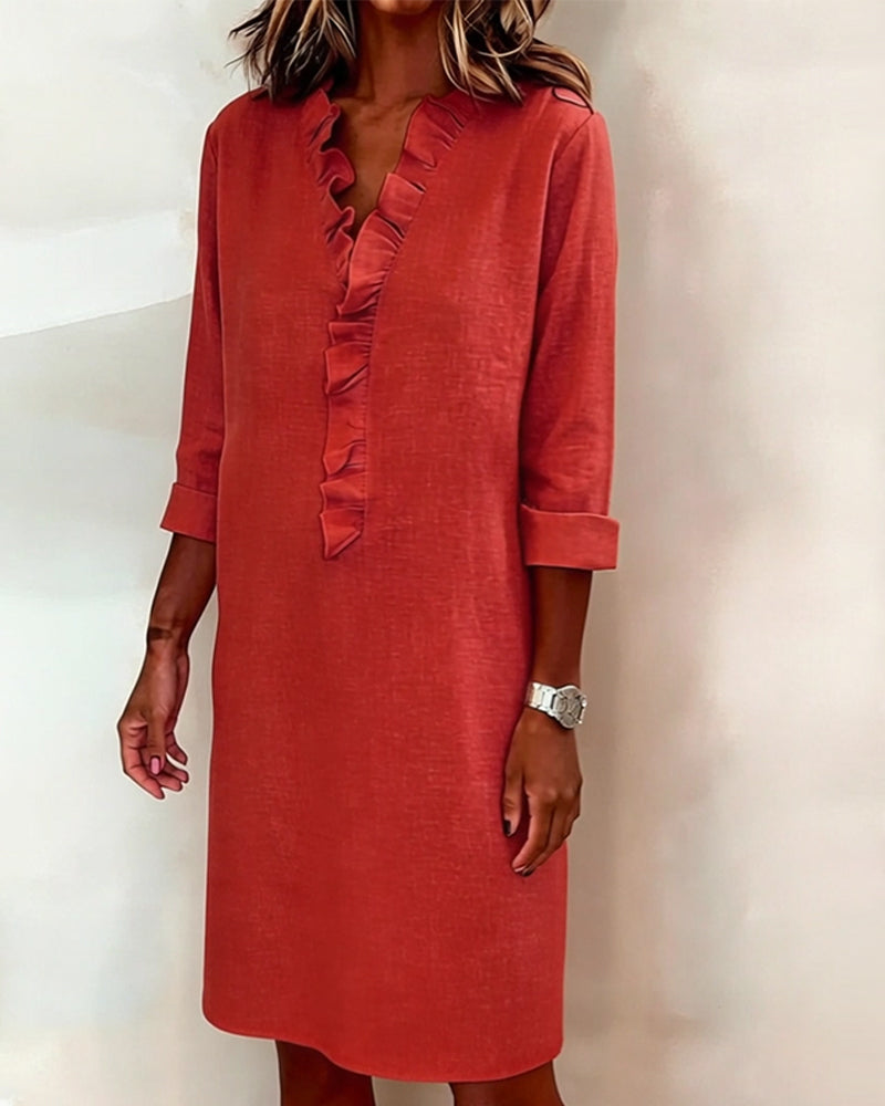 Mirette | Ruffle V Neck Shift Dress