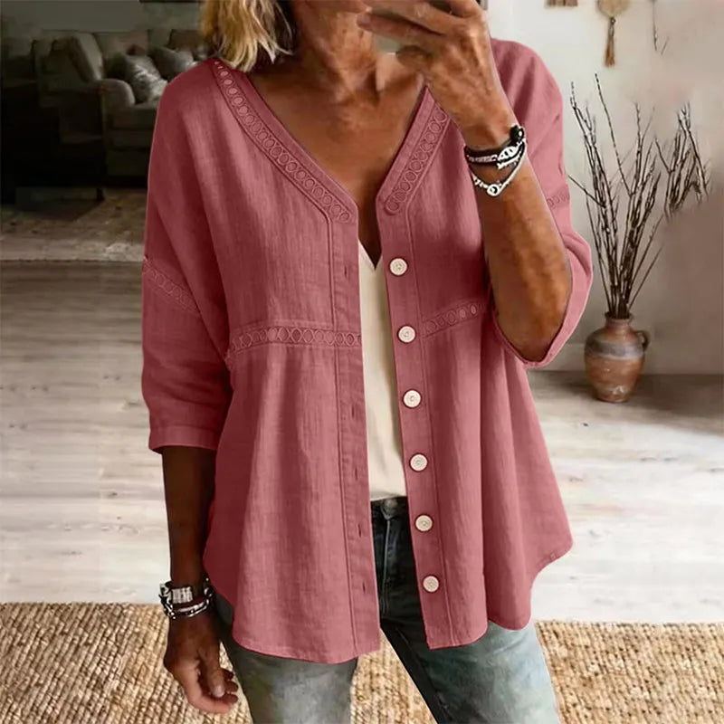 Dorothea | Artisan Trim Button Front Blouse