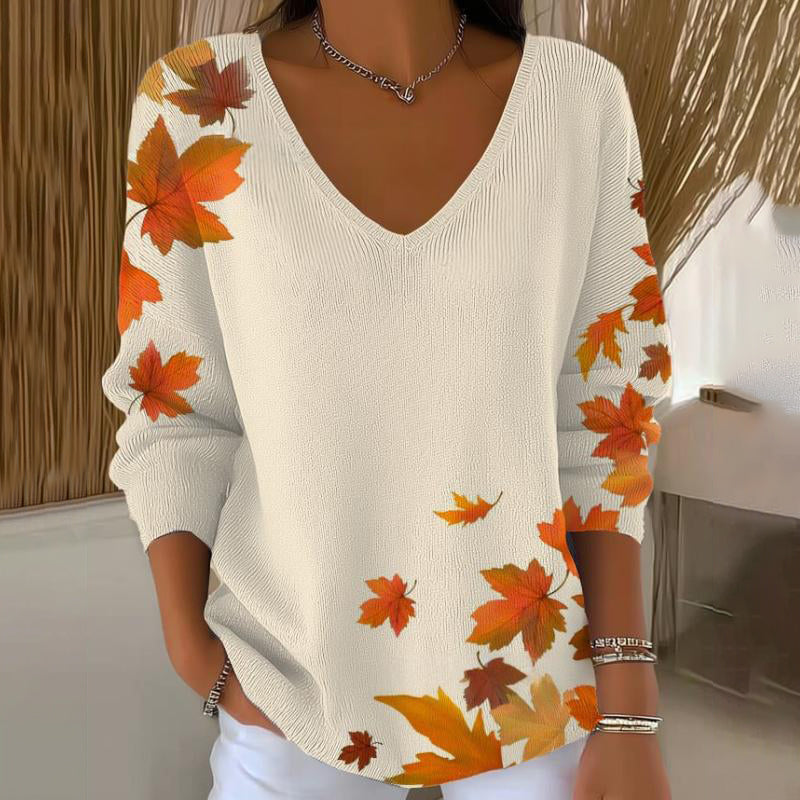 Arianwen | Autumn Leaf V Neck Sweater