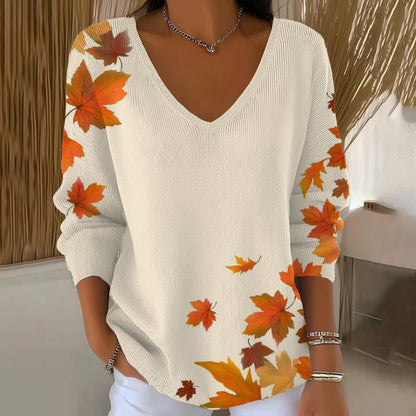 Arianwen | Autumn Leaf V Neck Sweater