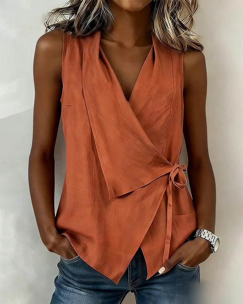 Calivelle | Sleeveless Wrap Tie Blouse