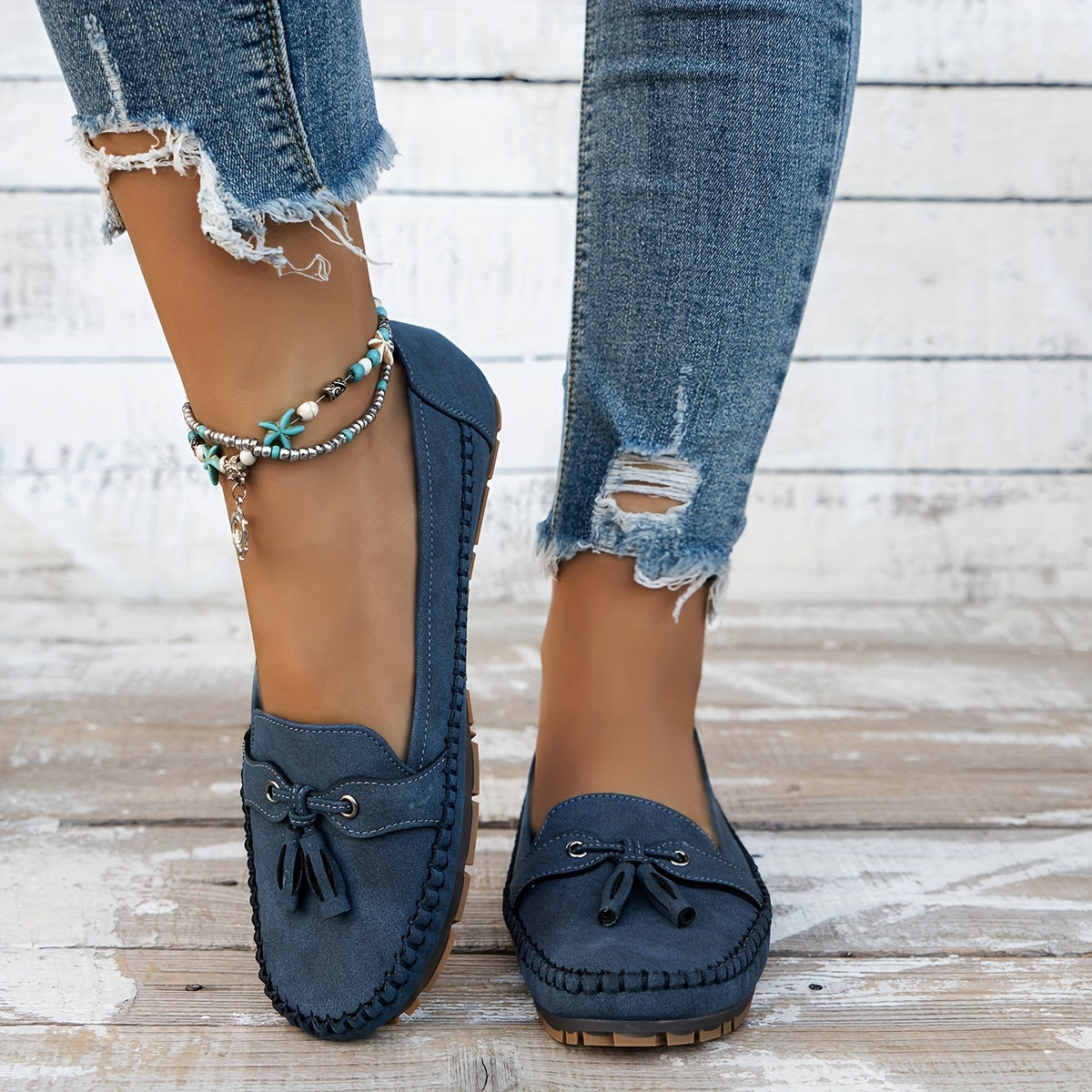Zavina | Tassel Bow Suede Loafers
