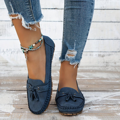 Zavina | Tassel Bow Suede Loafers