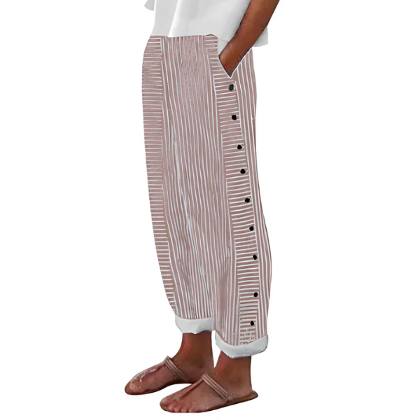 Lyndrel | Nautical Stripe Button Side Casual Wide Leg Trousers