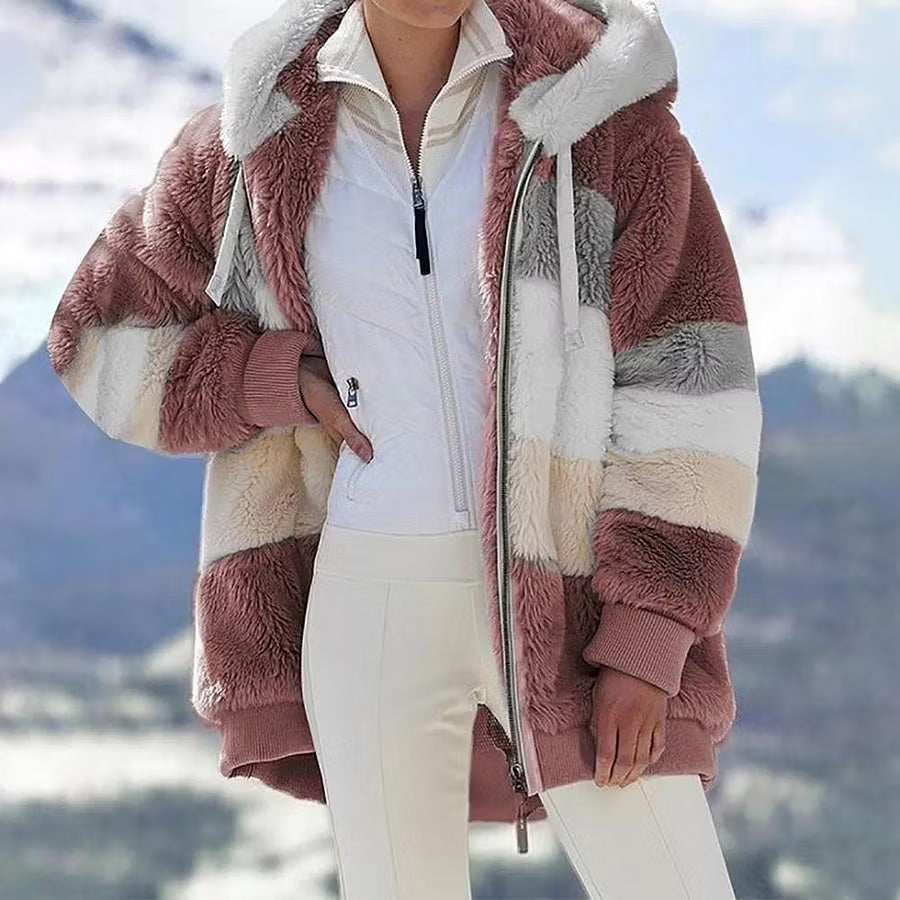 Fiorenna | Colour Block Plush Lined Hooded Jacket