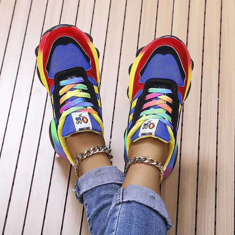 Tivona | Rainbow Lace Up Chunky Sneakers