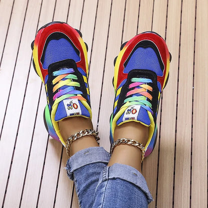 Tivona | Rainbow Lace Up Chunky Sneakers