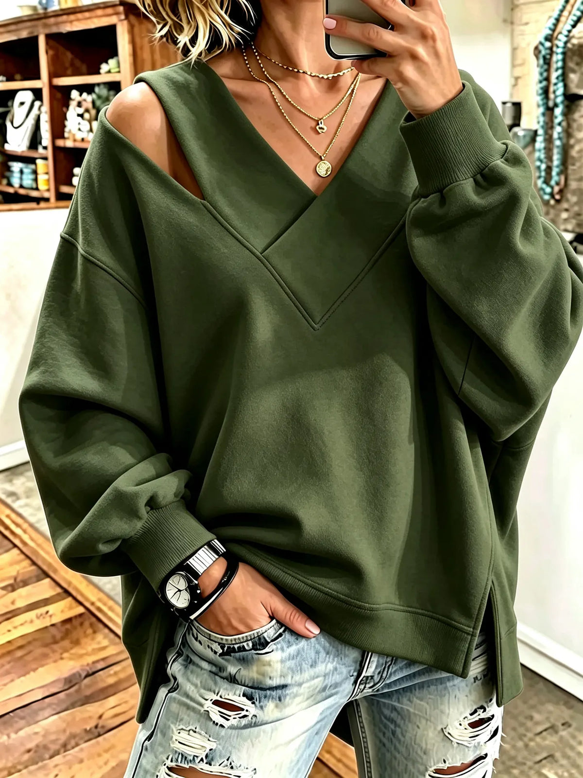 Ulissa | Oversized V Neck Sweatshirt