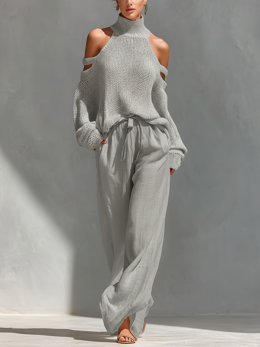 Quinvera | Cold Shoulder Knitwear Two Piece Set