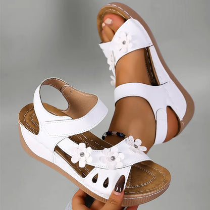 Delavelle | Cushioned Flower Wedge Sandals