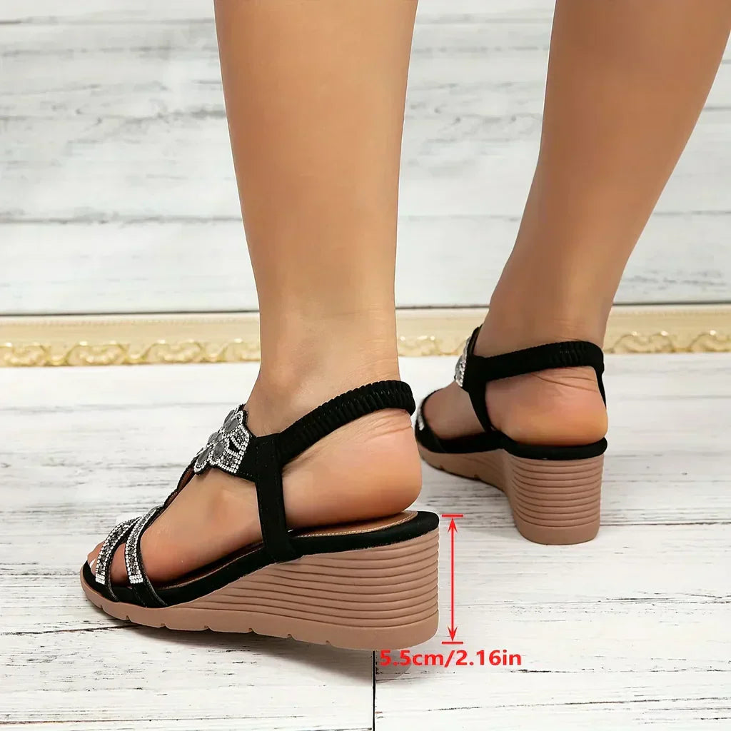 Avira | Rhinestone Flower Wedge Sandals