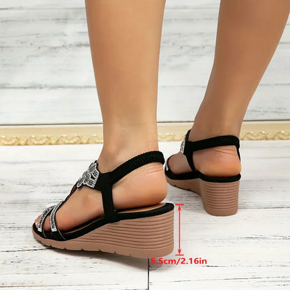 Avira | Rhinestone Flower Wedge Sandals