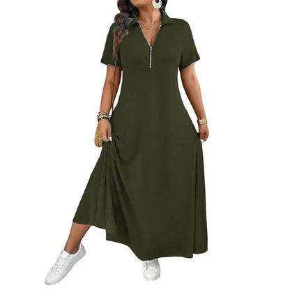 Uvelisse | Zip Collar Casual Maxi Dress