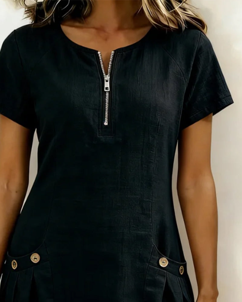 Rosina | Zip Neck Pocket Mini Dress