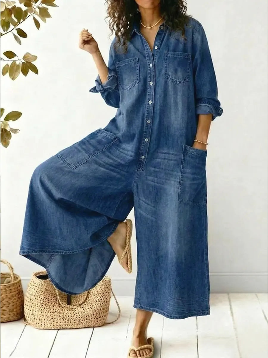 Thessavira | Wide Leg Denim Jumpsuit