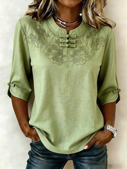 Virella | Embroidered Mandarin Neck Blouse