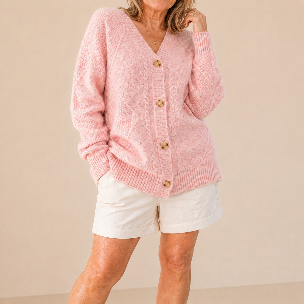 Etheline | Cozy Textured V Neck Cardigan