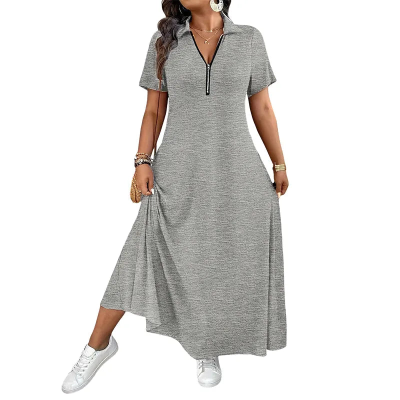 Uvelisse | Zip Collar Casual Maxi Dress