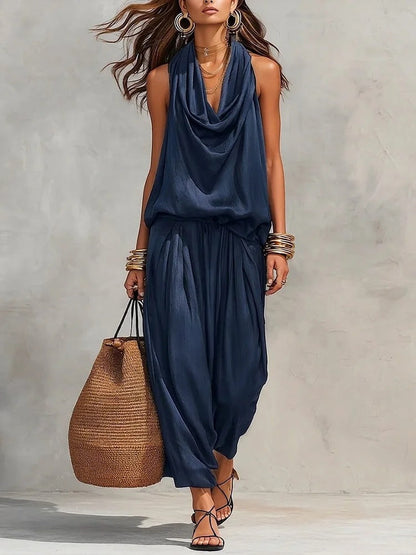 Zafrina | Draped Sleeveless Harem Jumpsuit