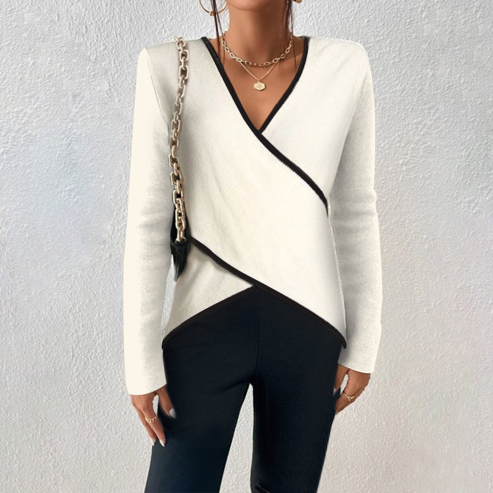 Fenora | Contrast Trim Wrap Blouse