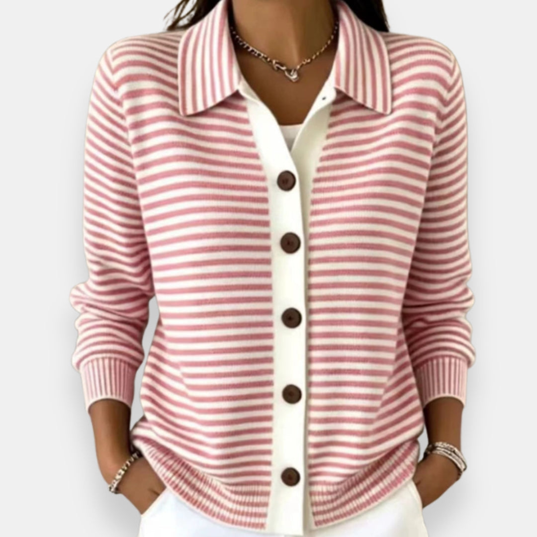 Florina | Striped Button Front Knit Cardigan