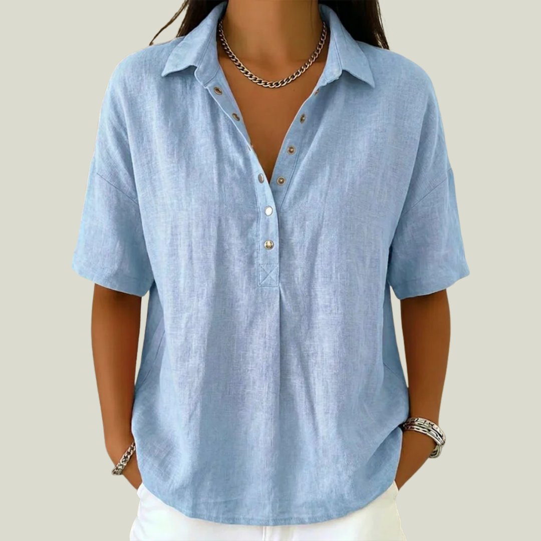 Cassara | Relaxed Collared Henley Blouse