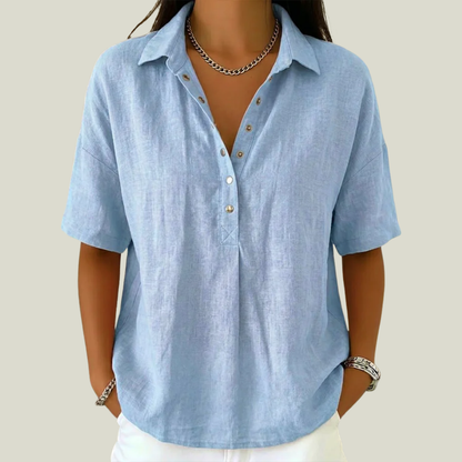 Cassara | Relaxed Collared Henley Blouse