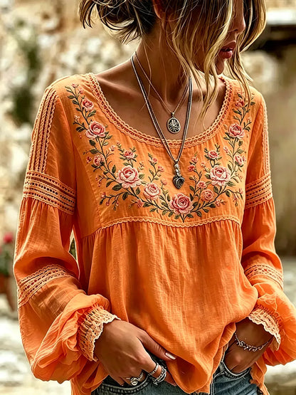 Marova | Floral Embroidered Boho Blouse