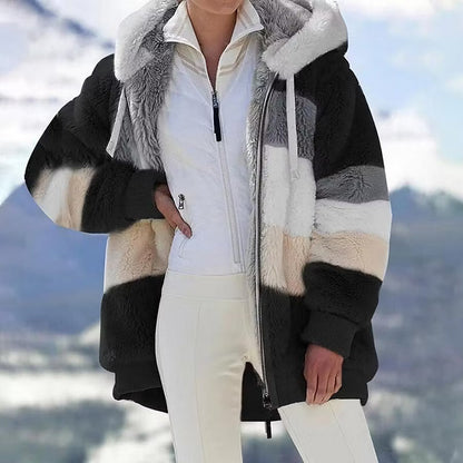 Fiorenna | Colour Block Plush Lined Hooded Jacket