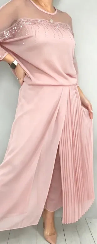 Kendra | Embellished Pleated Two Piece Pants Set