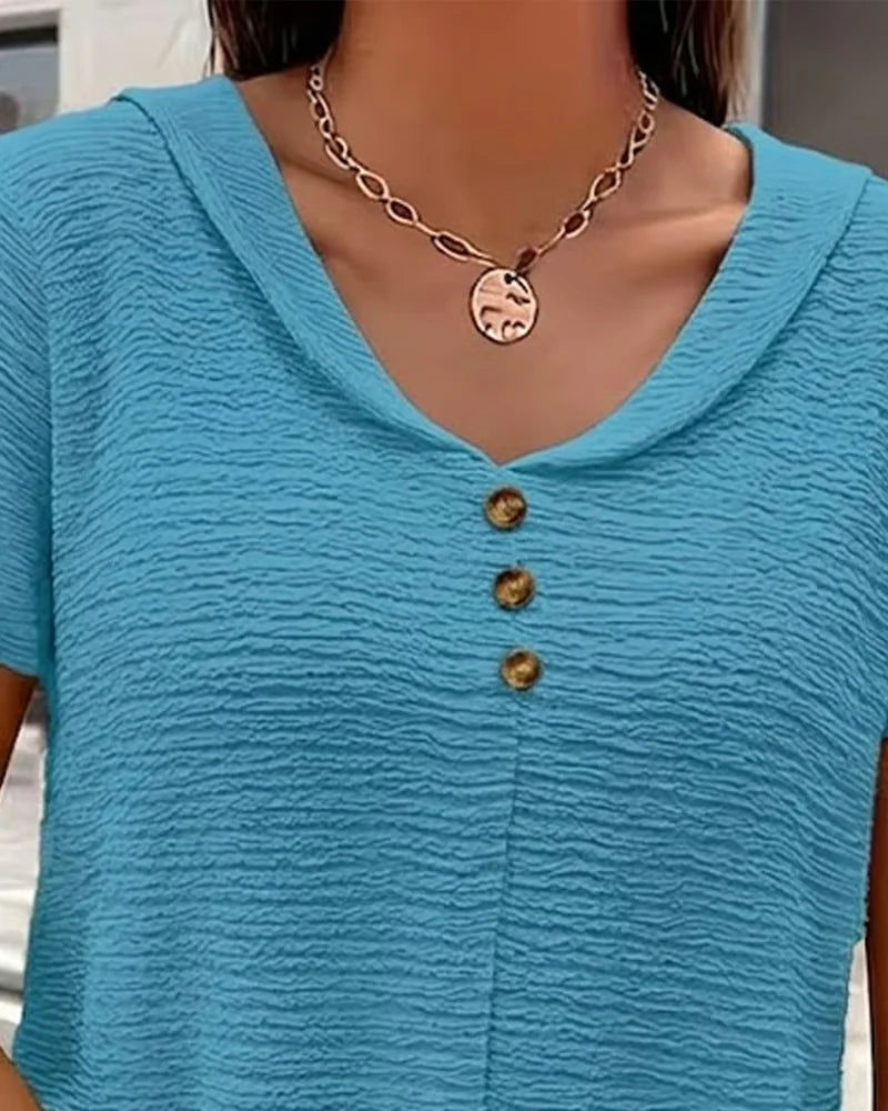 Mirelynn | Textured Button Detail Blouse