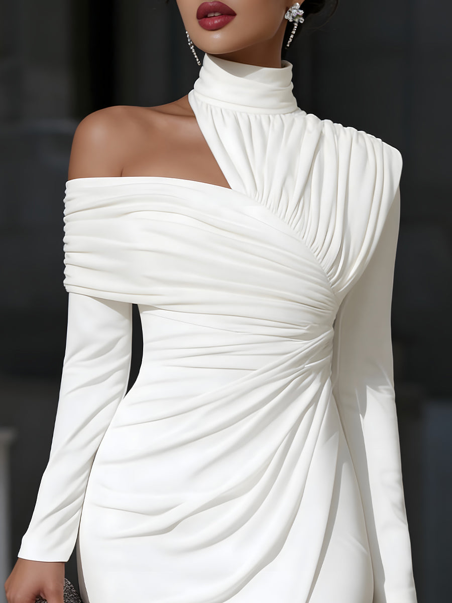 Xaviera | Ruched High Neck Midi Dress