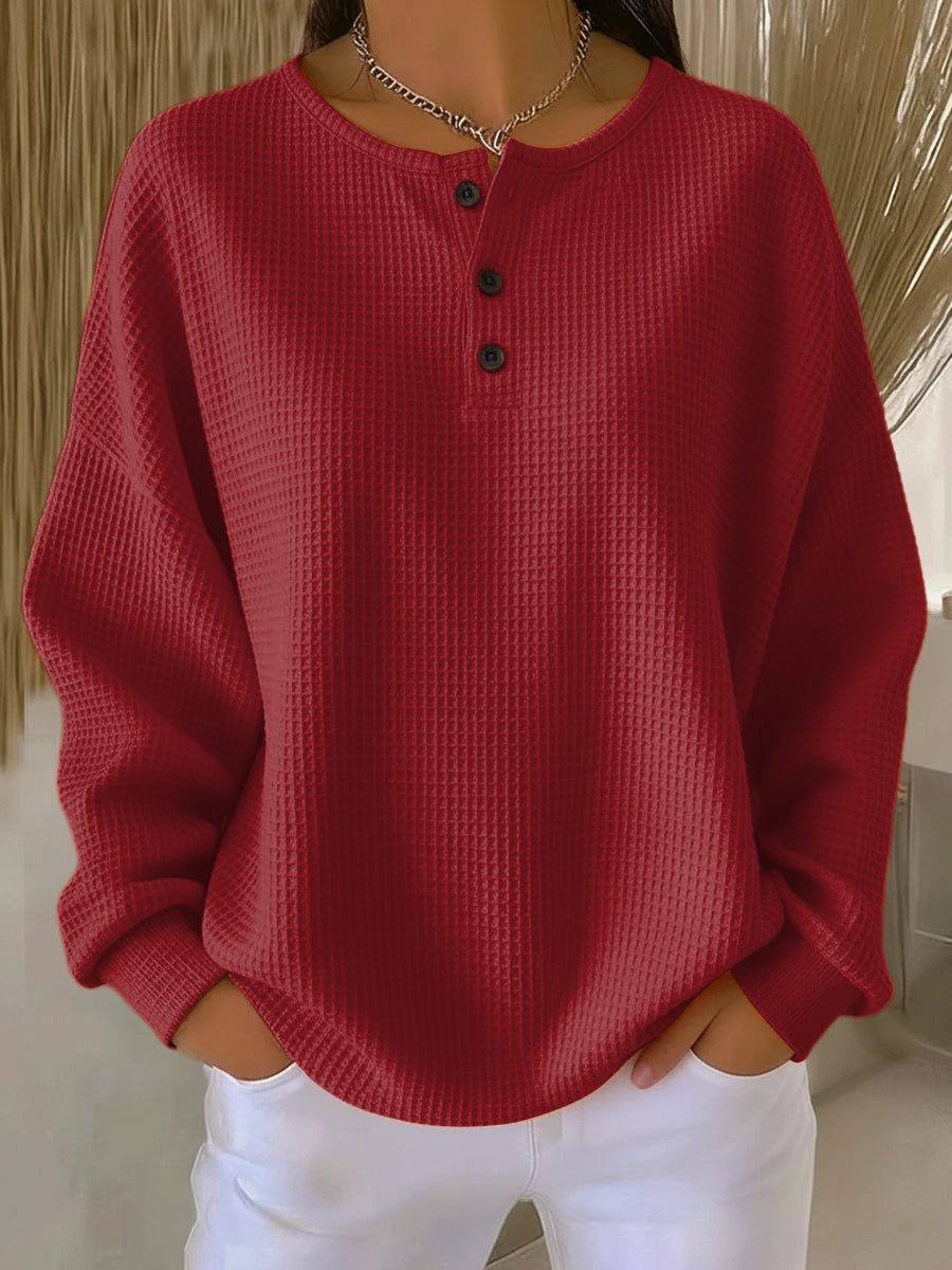 Gwyneth | Waffle Knit Button Pullover Sweater