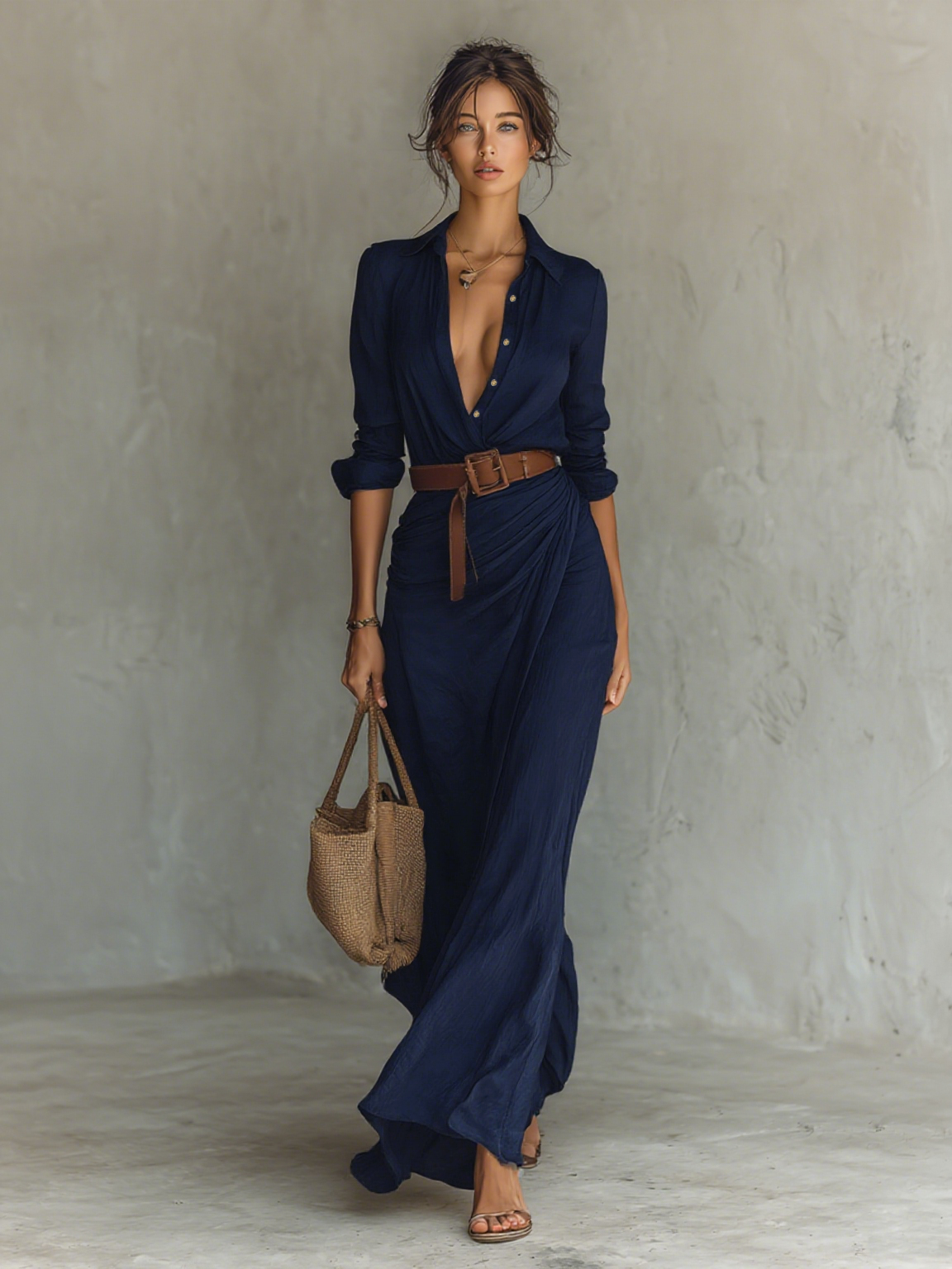 Maevora | Relaxed Draped Long Sleeve Maxi Dress